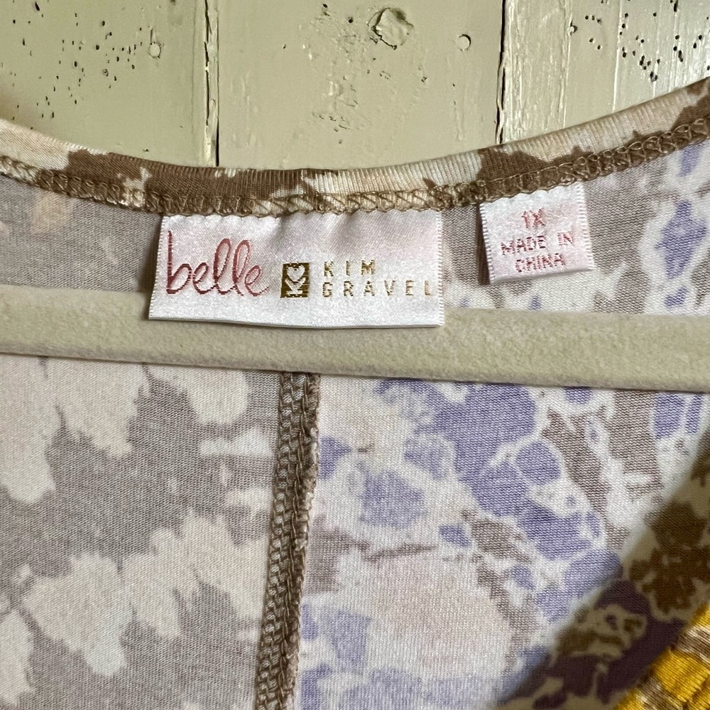 Belle by Kim Gravel Cream and Purple Maxi Dress with Sleeveless Raglan Design